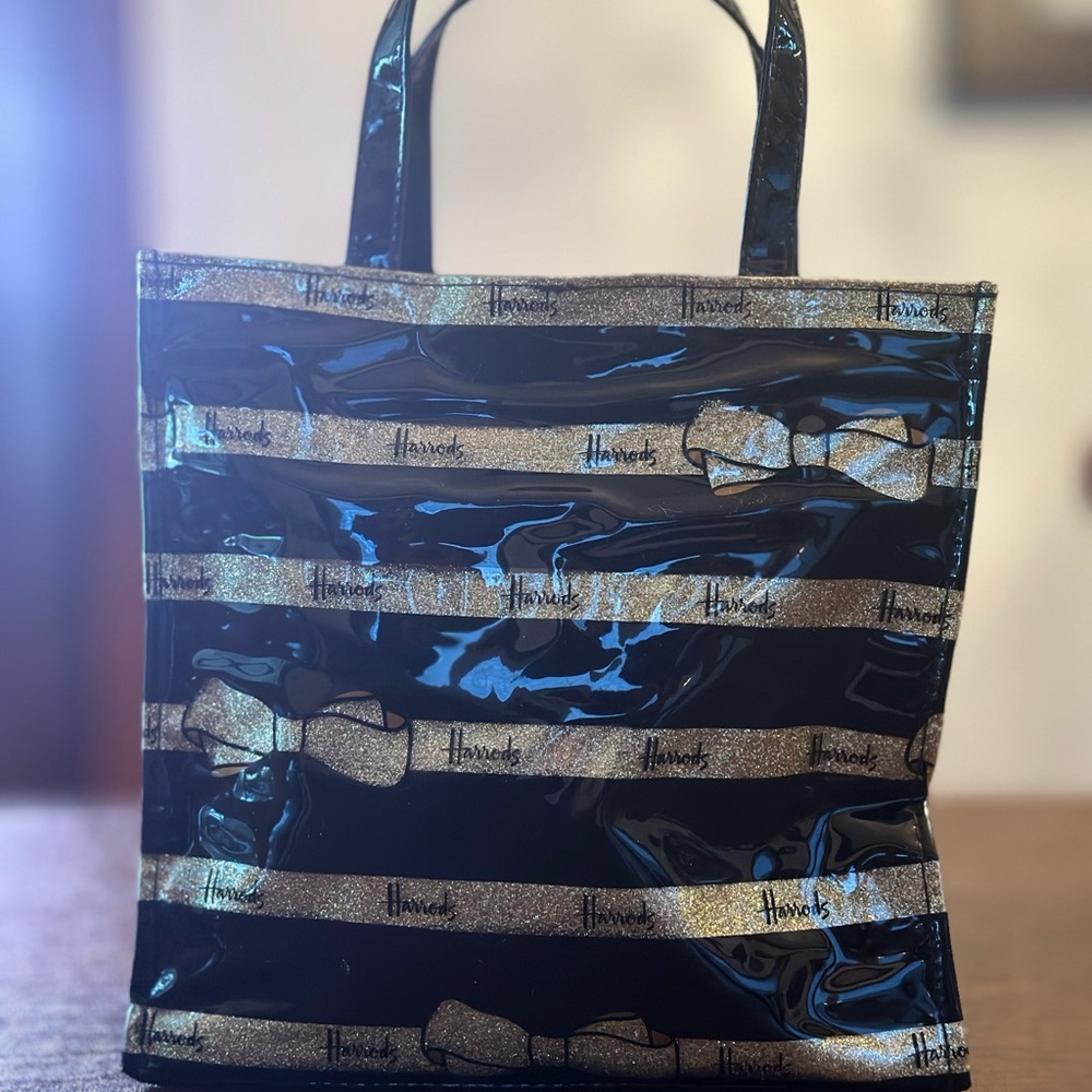 Harrods striped zippered tote